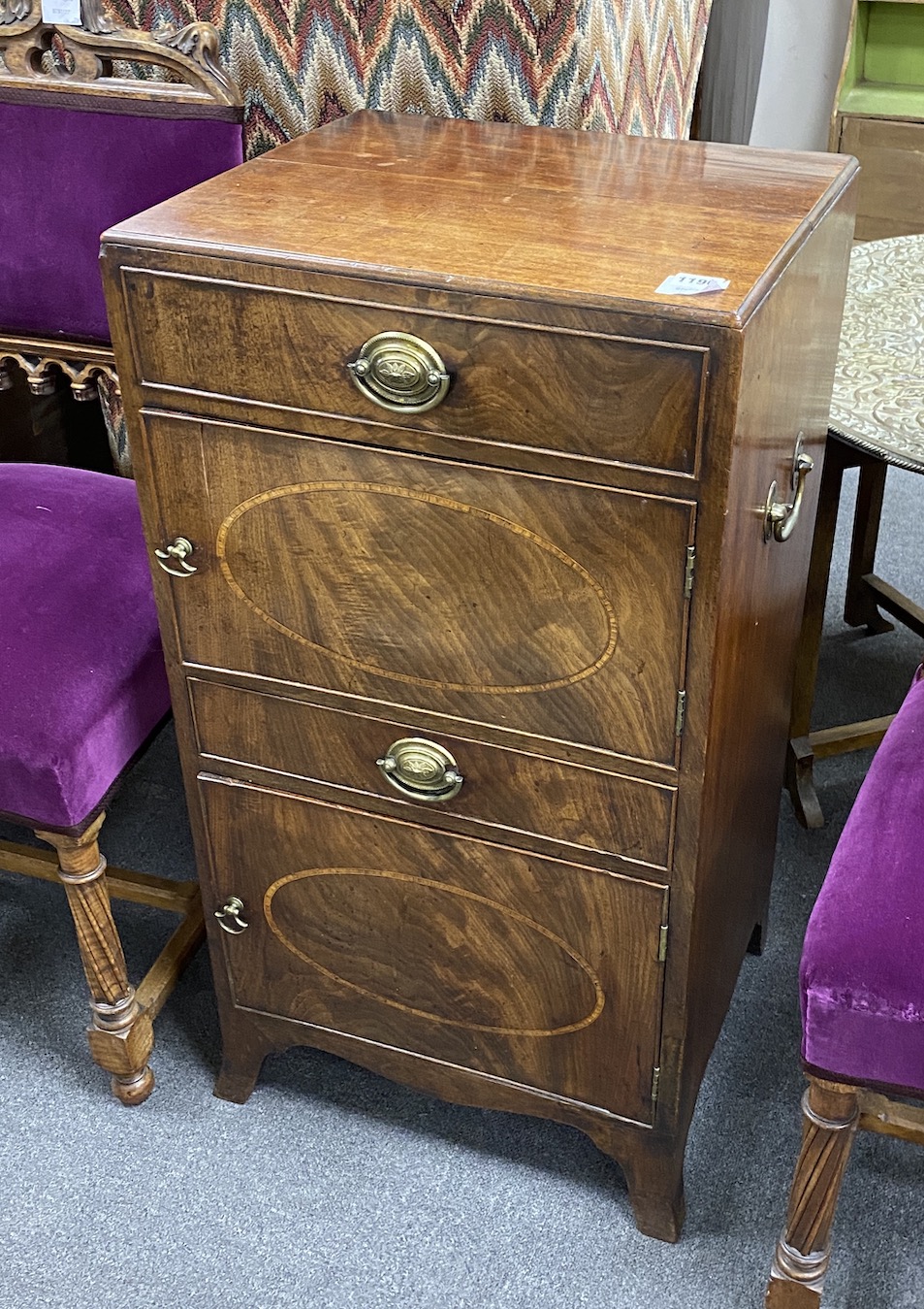 A George III mahogany bedside cabinet, width 46cm, depth 40cm, height 88cm